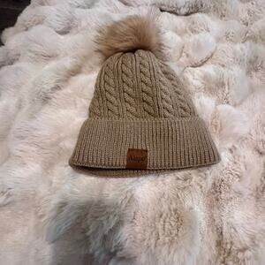 Urban Outfitters Tan Cable Knit Beanie with Pom-Pom